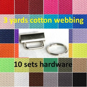 3 yards Cotton Webbing You Pick Color 1 1/4 inch plus 10 sets Hardware