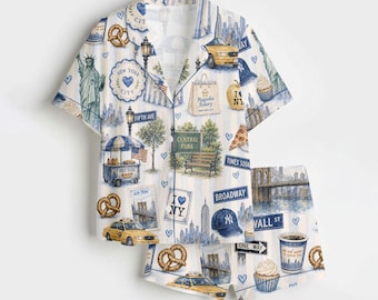 New York Pajama Set Women, NYC Sleepwear City Print Lounge Outfit Travel Gift