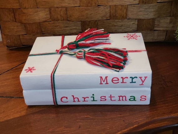 Image result for stacked books painted for Christmas decorations