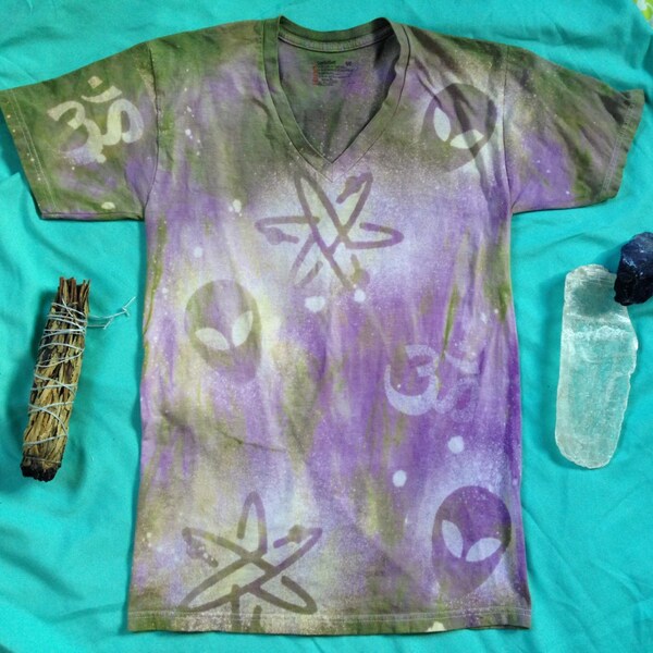Giving Thanks SALE + Cosmic Spirit Galactic Guidance Tshirt Small Men's // Womens Upcycled Tie Dye OM //Aliens galaxy starseed