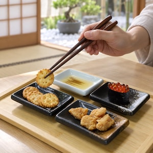 Plato rectangular de cerámica japonesa de primera calidad para salsas: ideal para salsas de soja, vinagre y chile.