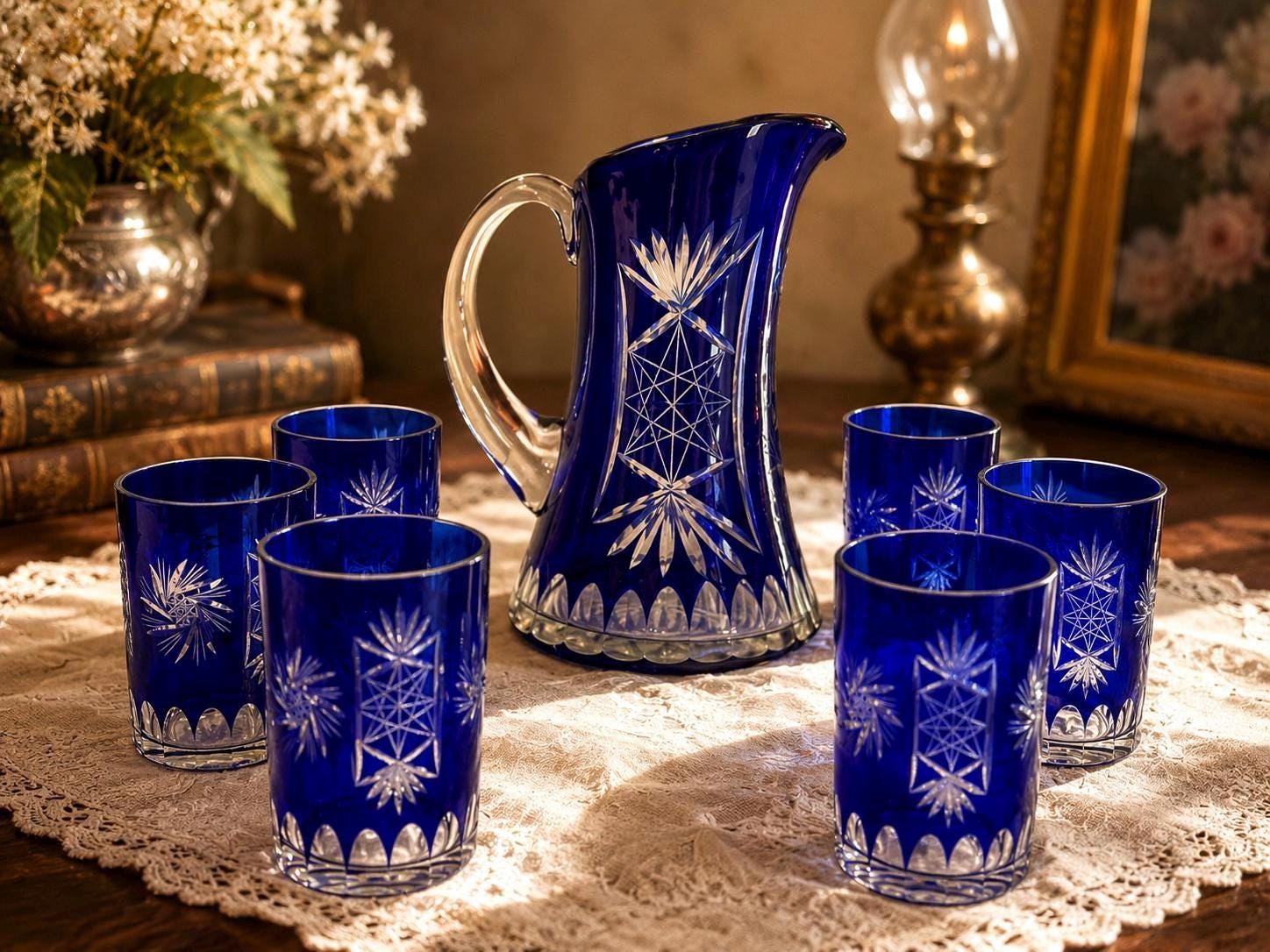 Czech Bohemian Vintage Cobalt Blue Cut to Clear Crystal Cut - Etsy
