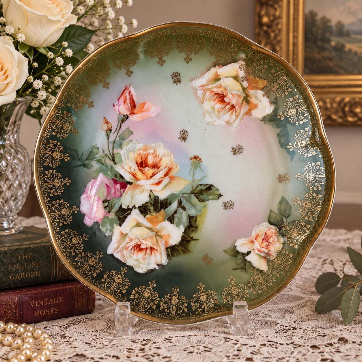 Bavaria Rose Plates Antique - Etsy