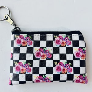 Bags, White Checkered Coin Purse Keychain Mini Wallet New