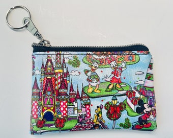 Christmas, Main Street, Mouse Ears, Kingdom, Small Wallet, Keychain, Florida, Stocking Stuffer