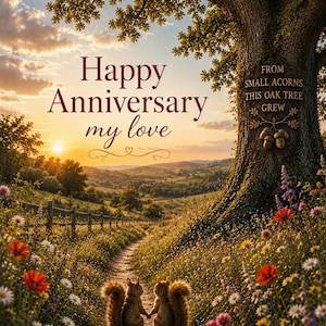 Deux glands, un chêne – Carte d'anniversaire romantique pour couples | Carte numérique imprimable 5x7 | Cartes par PJE
