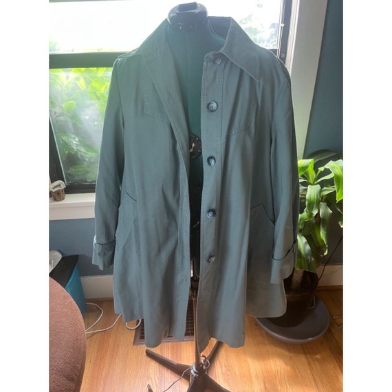 90s Grey Blue Trenchcoat with Brown Plaid Recycle… - image 1