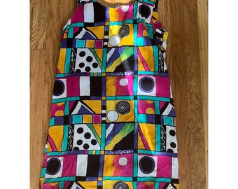 90s Multicolor Abstract Busy + Fun Tank Mini Dress 100% Rayon by The Limited