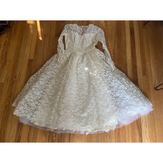 70s Lace, Tulle + Satin Long Sleeve Wedding Dress