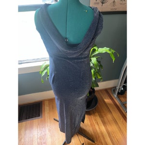 Vintage 90s Scott McClintock Pale Blue Stretchy Glitter Dress with Back Drape - Medium
