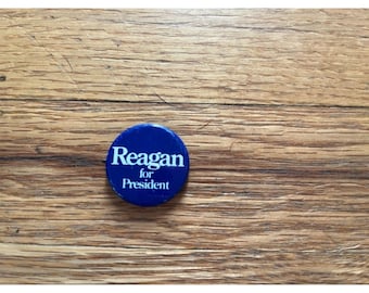 Vintage jaren '80 'Reagan for President' Blauw + Wit Campagne Pin Badge Button