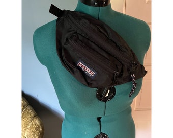 Vintage 90s Black JanSport Fanny Pack Hip Bag Double Zip with Buckle Strap
