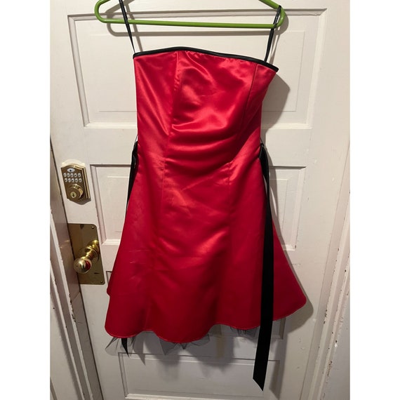 Vintage 90s-Y2K Strapless Red + Black Mini Dress … - image 1