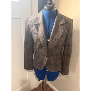 VTG 60s Pendleton Gray + Pink Plaid Professional Blazer 8/MD