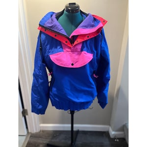 Vintage 80s-90s Bold Red, Pink, Purple, Blue Colorblock Insulated Windbreaker Jacket