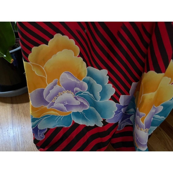 70s Vintage Silky + Soft Red + Multicolored Flora… - image 3