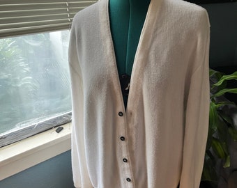 70s White Oversized Jantzen Button-Up Cardigan Sweater XL