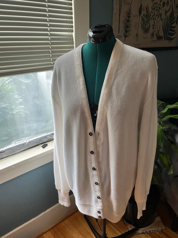 70s White Oversized Jantzen Button-Up Cardigan Sw… - image 1