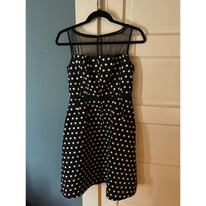 Y2K Black + White Polka Dot Dress with Mesh Sleeves + Top Overlay - Med