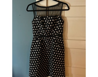 Y2K Schwarz + Weiß gepunktetes Kleid mit Netz-Ärmeln + Topüberzug - Med