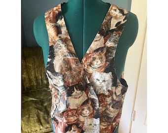 Vintage Reversible Cats + Ribbon Themed Cotton Vest XL