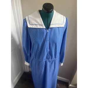 Vintage 1970s-1980s Blue Striped L/S Plus Size Max Dress with Sailor Collar