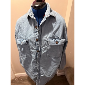 VTG Woolrich Denim + Red/Black Buffalo Check Fleece Lined Shacket Mens Med