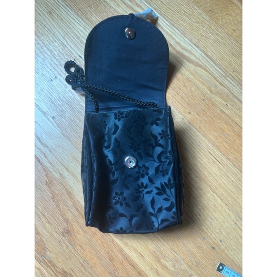 90s Black Nylon Bag with Flocked Floral Accents a… - image 5