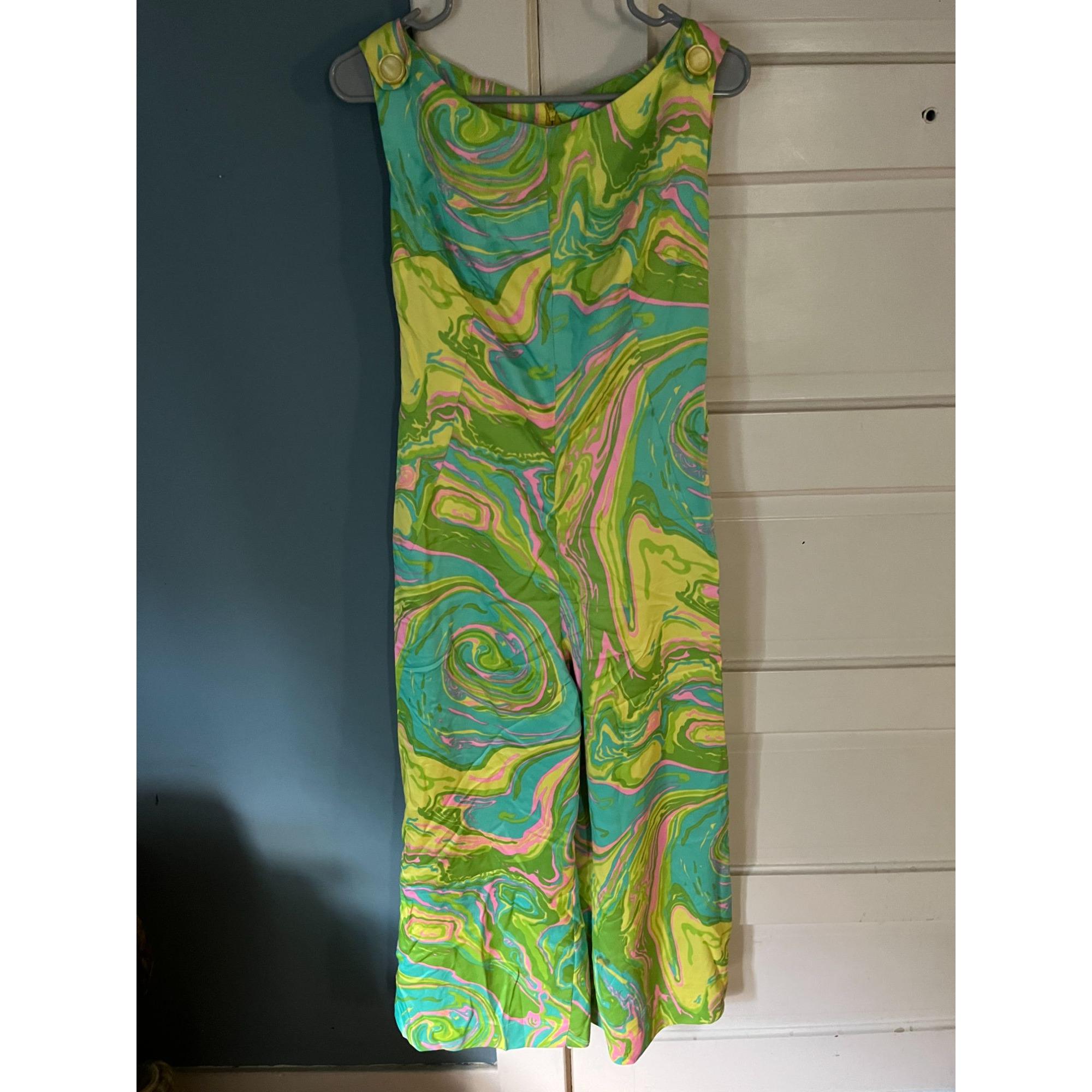 Vintage 70s Multicolor Pastel Lava Tank Jumpsuit with Button Straps