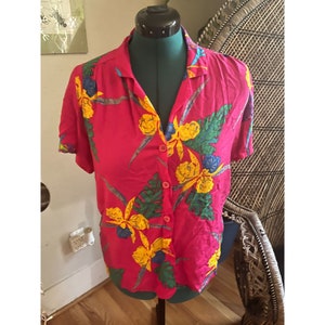 80s Pink + Colorful Abstract Bold Florals Pullover + Button-Up Short Sleeve Shirt