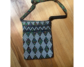Vintage Colorido + Blanco Cuentas Negro Crossbody Bag