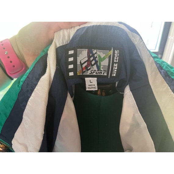 80s Nylon Colorful Zip-Up Windbreaker with Elasti… - image 3