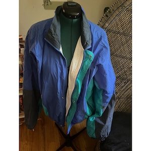 Vintage 80s Blue + Green Zip Nylon Windbreaker Pacific Trail