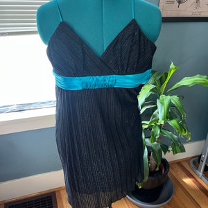 90s-00s Black Spaghetti Strap Dress with Blue Sparkle, Belt, Straps by A. Byer Small-Medium