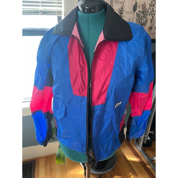 Vintage 80s Track Red + Blue Zip Windbreaker Jacket with Collar by Hind