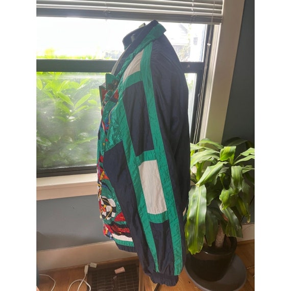 80s Nylon Colorful Zip-Up Windbreaker with Elasti… - image 4