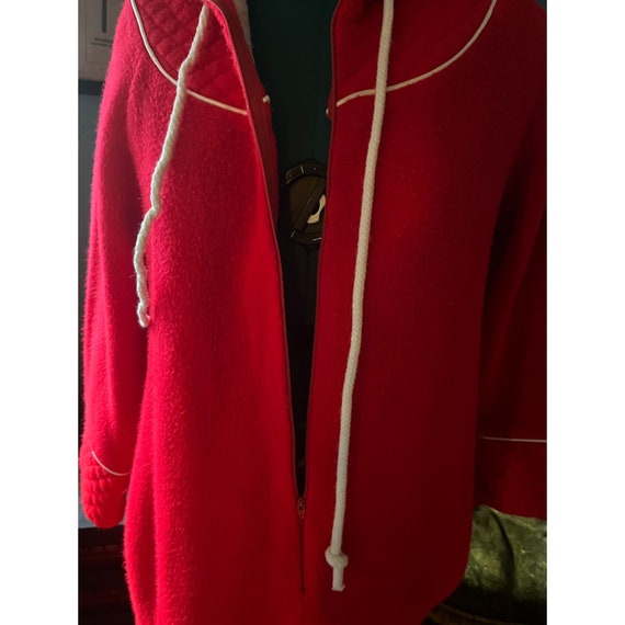 Vintage 1980s Bright Red Cozy Fleece Half-Zip Hoo… - image 6