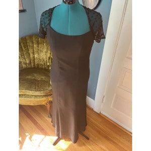 Vintage 90s Long Black Dress with Mesh + Beaded Sleeves + Open Back