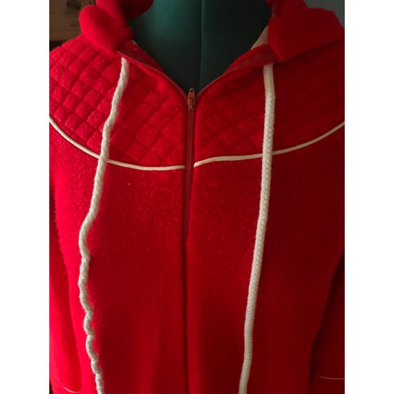 Vintage 1980s Bright Red Cozy Fleece Half-Zip Hoo… - image 2