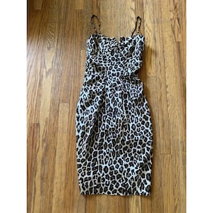 Vintage 90s Spaghetti Strap Leopard Print Mini Dress Size 4