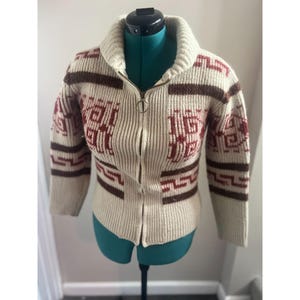 Vintage 1970s Pendleton High Grade Western Wear Thick Wool Zip Up Sweater with Geometric Style
