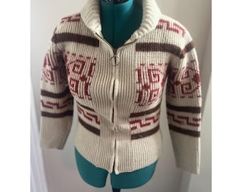 Vintage 1970s Pendleton High Grade Western Wear Thick Wool Zip Up Sweater with Geometric Style