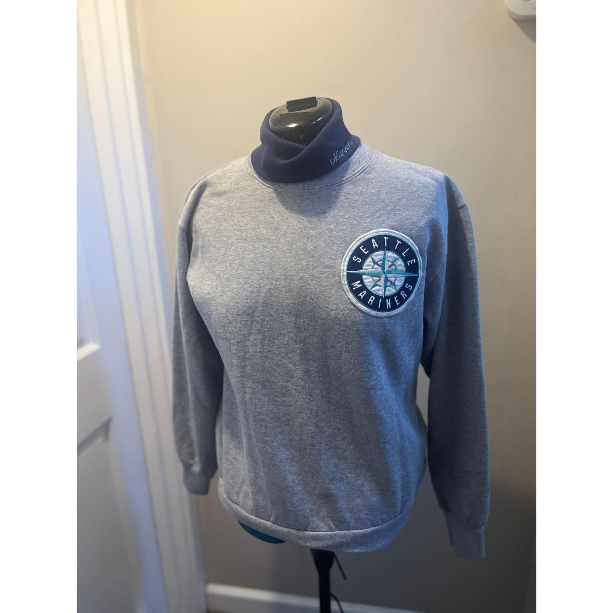 Vintage 90s Seattle Mariners Embroidered Mockneck Grey + Blue