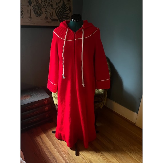 Vintage 1980s Bright Red Cozy Fleece Half-Zip Hoo… - image 1