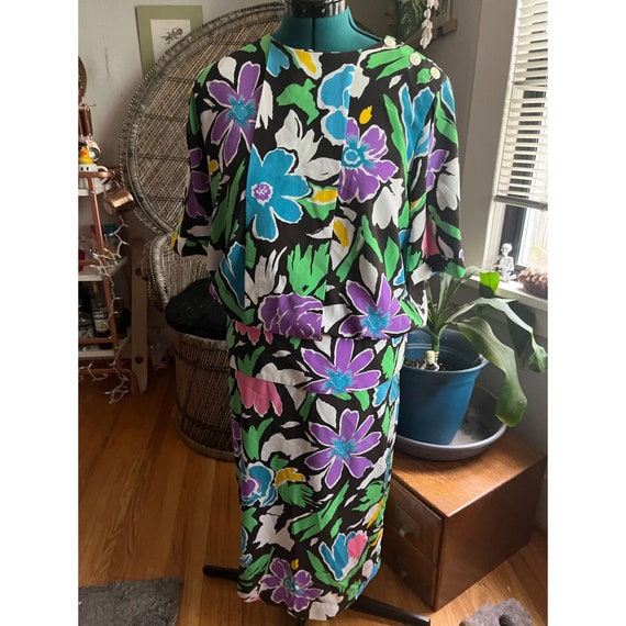 Vintage 1980s Bold Floral S/S Maxi Dress with Uni… - image 3