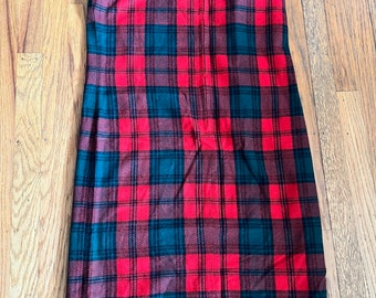 60s Vintage Red Tartan Plaid Tank Dress - Medium/Large Union-Made