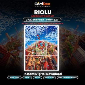 Riolu 10-inspirerad utökad konst | Mega Evolution-promo med 9 fickor + 8x10 och 5x7 | Digital nedladdning | Utskrivbar present till Pokémon TCG