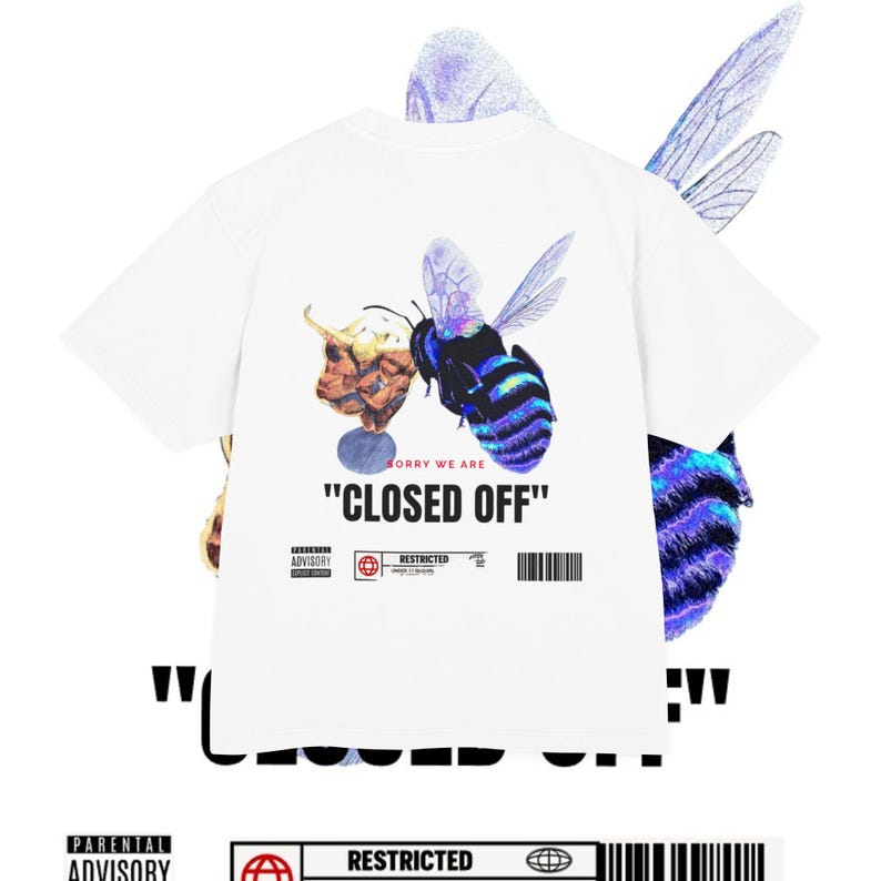 JuiceBoxClub Presents "Closed Off" T-Shirt | Graphic Bee Chest and Back Print image 2