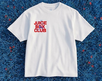 JuiceBoxClub präsentiert: „R x B“ Grafik-T-Shirt | Retro-Logo-Print auf Brust und Rücken