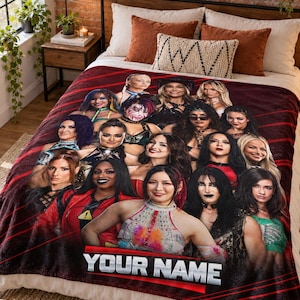 WWE Women’s Wrestling Blanket, Personalized Name Fleece Throw, Custom Fan Room Decor